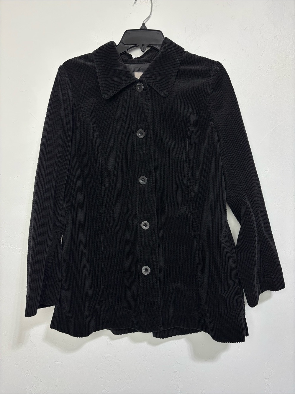 J. Jill Women's M Black Mid-Length Jacket Button Front Pockets Collared Corduroy